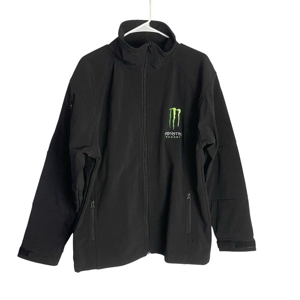 Monster Energy Mens Softshell Jacket Size L Black Full Zip Embroidered Promo